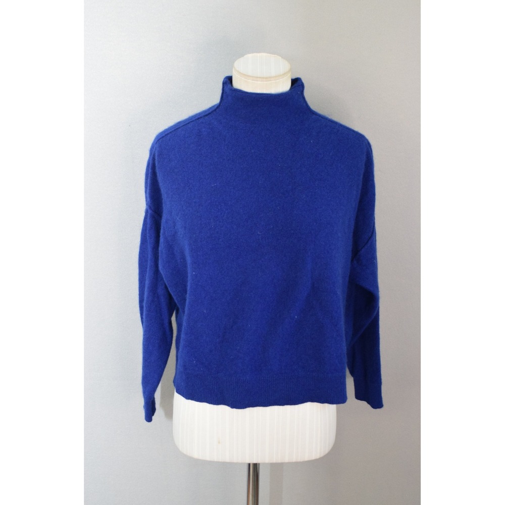Pilcro Alani Cashmere Sweater S Blue Mock Neck Dropped Shoulder Women Pullover
